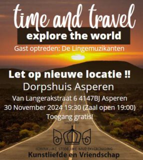 CONCERT 30 NOVEMBER

Volgende week zaterdag is het zo ver, dan geven we ons najaarsconcert met een gastoptreden van de Lingemuzikanten. 

Let op! Dit concert vindt plaats in het Dorpshuis van Asperen.